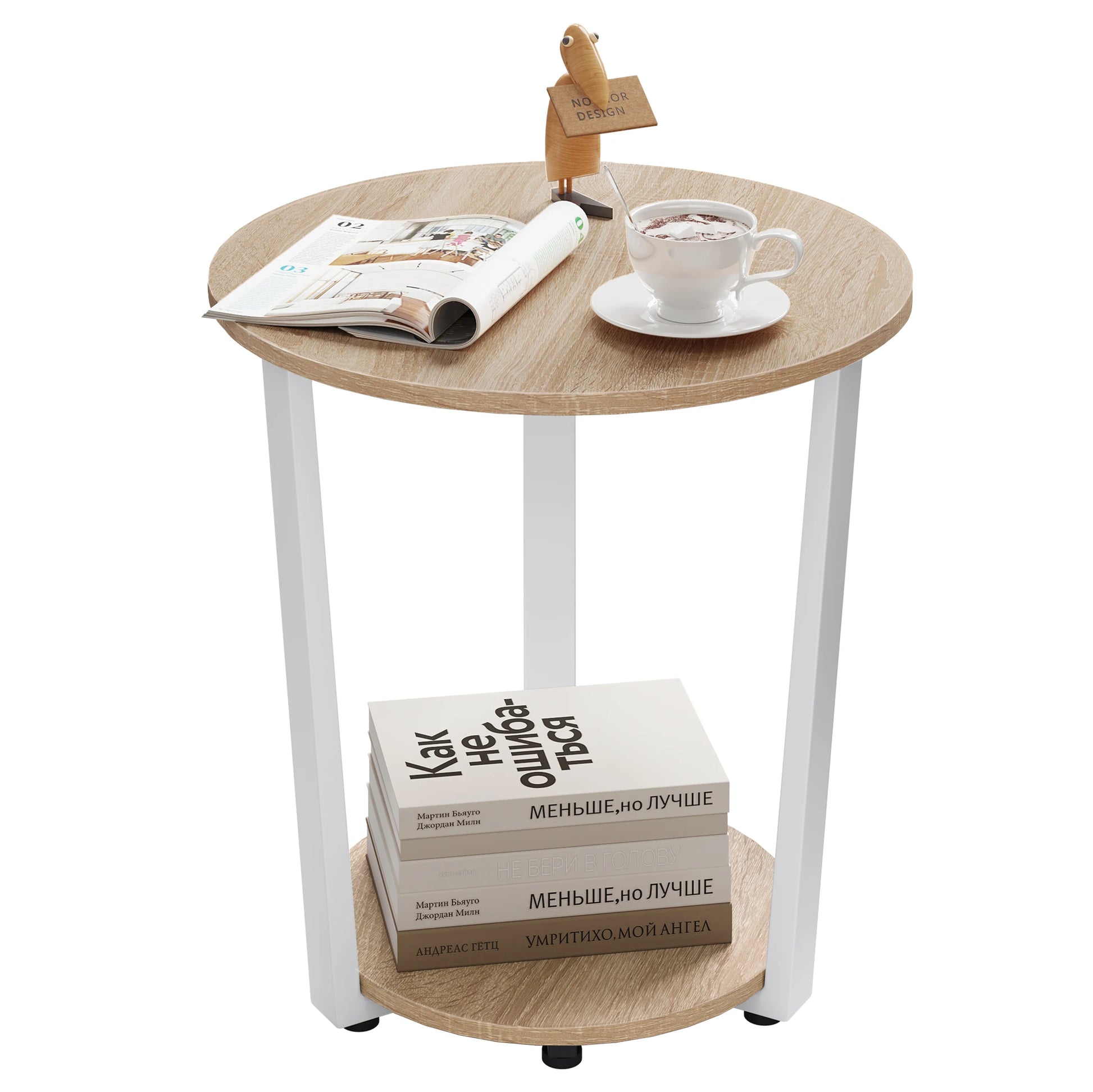 Modern Round Coffee Table with Dual Shelves - Versatile Sofa and Bedside Table for Living Room and Bedroom