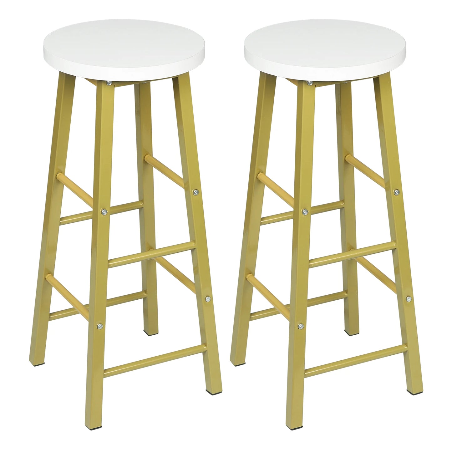 Set of 2 Solid Wood High Bar Stools with Durable Steel Frame and MDF Seat - Ideal for Bistro and Home Decor