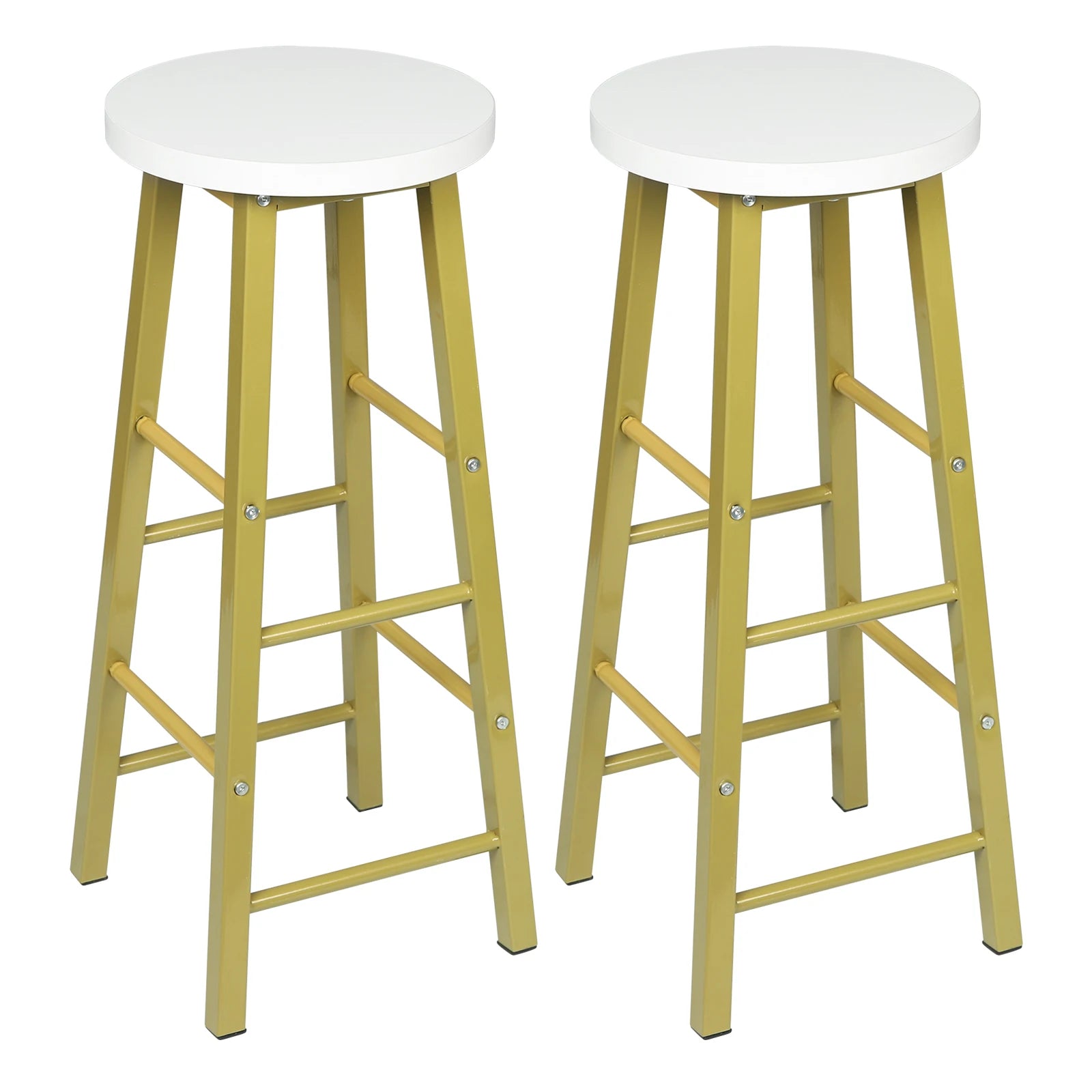 Set of 2 Solid Wood High Bar Stools with Durable Steel Frame and MDF Seat - Ideal for Bistro and Home Decor