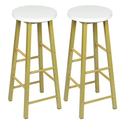 Set of 2 Solid Wood High Bar Stools with Durable Steel Frame and MDF Seat - Ideal for Bistro and Home Decor