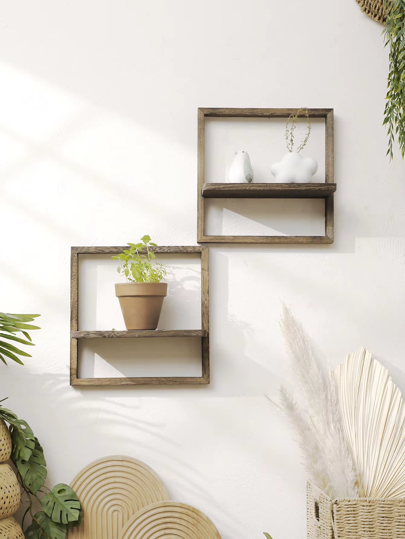 Rustic Wooden Floating Display Shelves for Wall Storage in Bedroom, Kitchen, and Bathroom
