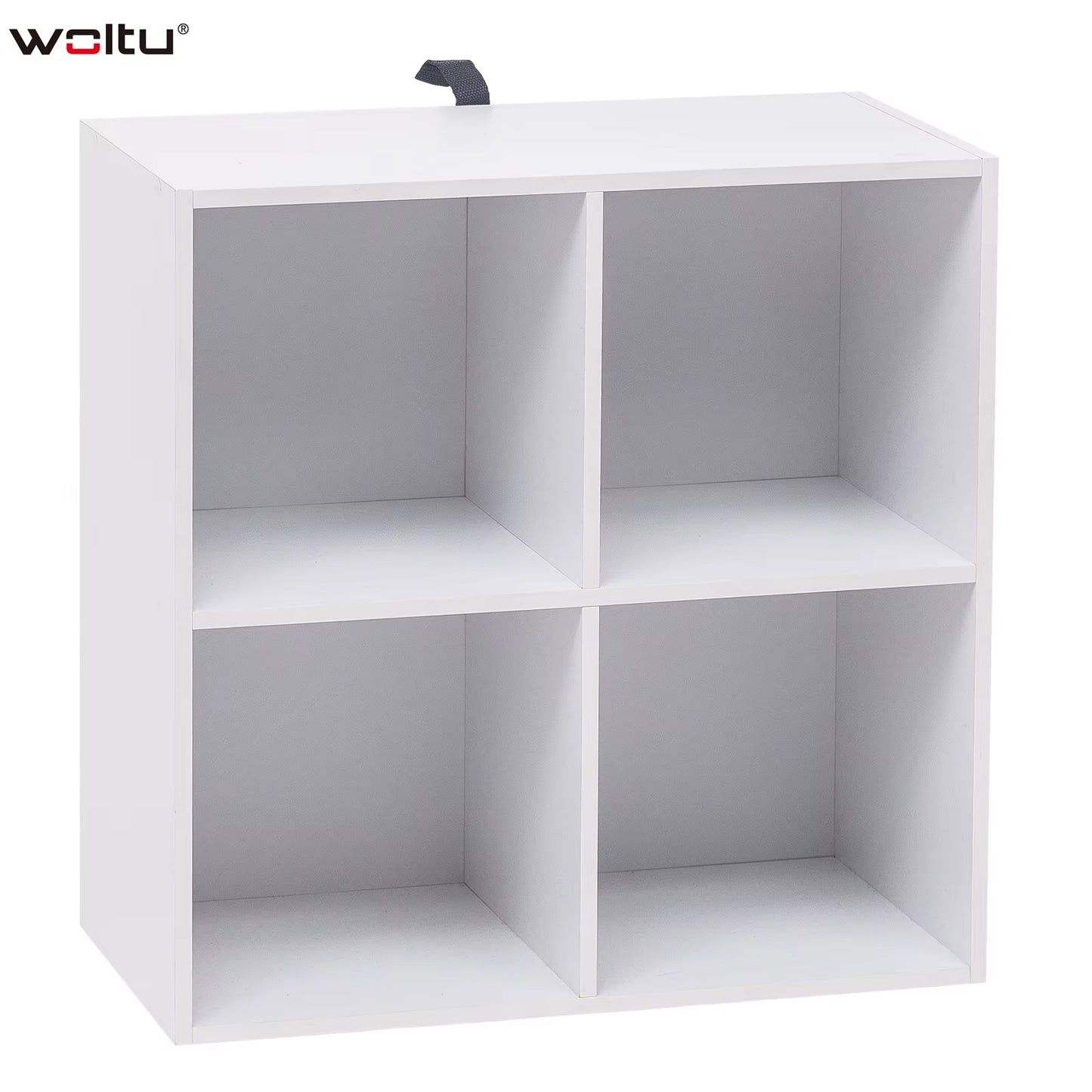 White Wooden Bookshelf with 4 Storage Cubes - Versatile Organizer for Bedroom, Living Room, and Kids' Room