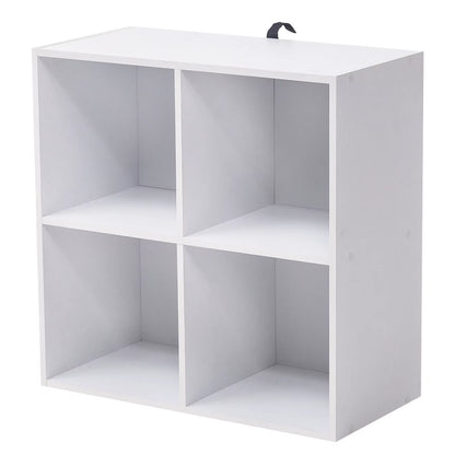 White Wooden Bookshelf with 4 Storage Cubes - Versatile Organizer for Bedroom, Living Room, and Kids' Room