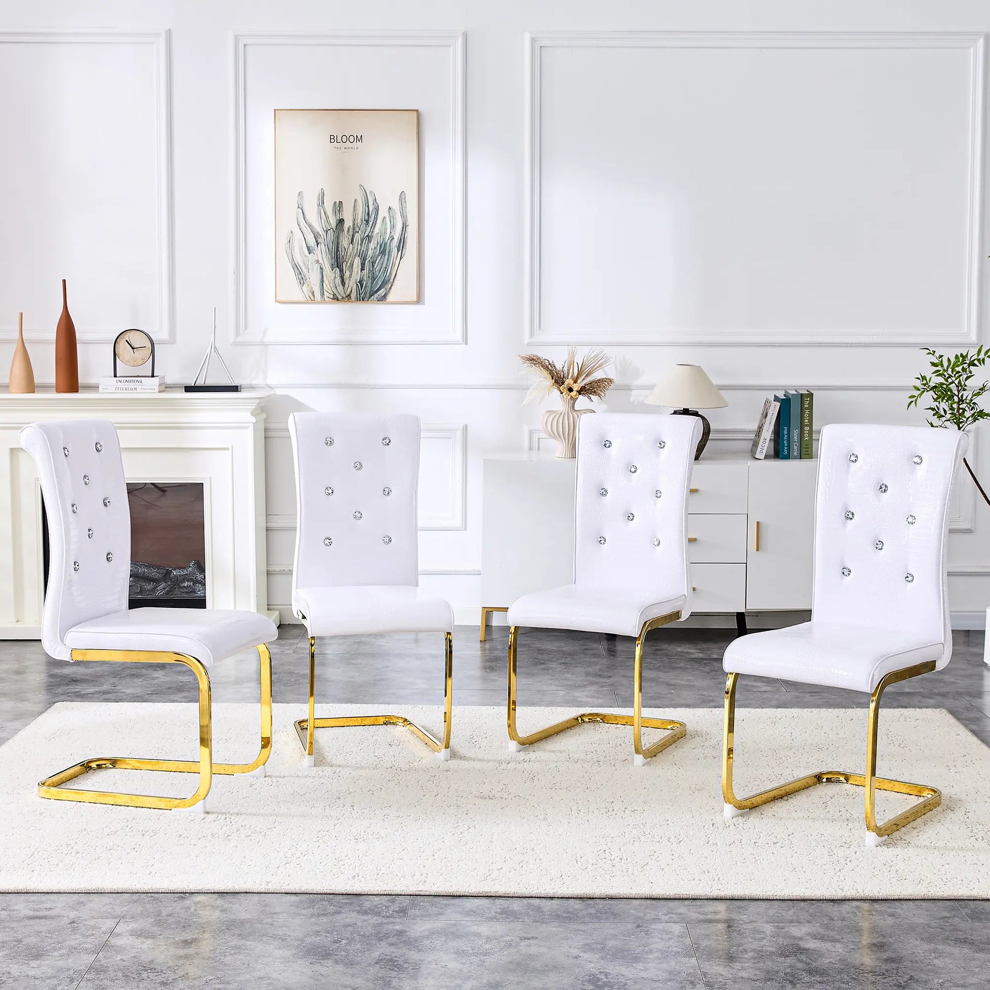 Set of 4/6 Retro Faux Crocodile Leather Dining Chairs with Crystal Buckle, Upholstered Bow-Shaped Metal Legs, Ideal for Living Room and Kitchen