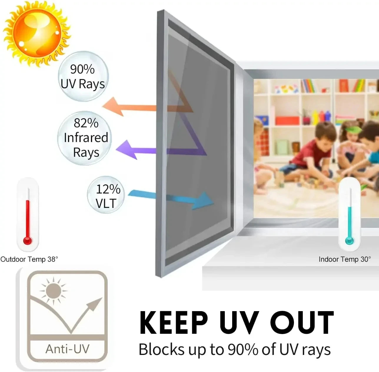 One-Way Mirror Window Privacy Film - Heat Control Reflective Vinyl Film for Enhanced Privacy