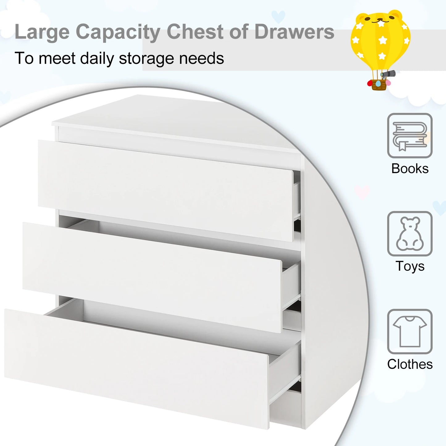 WOLTU 3-Drawer Storage Cabinet - Versatile Wardrobe Sideboard for Bedroom, Living Room, and Study