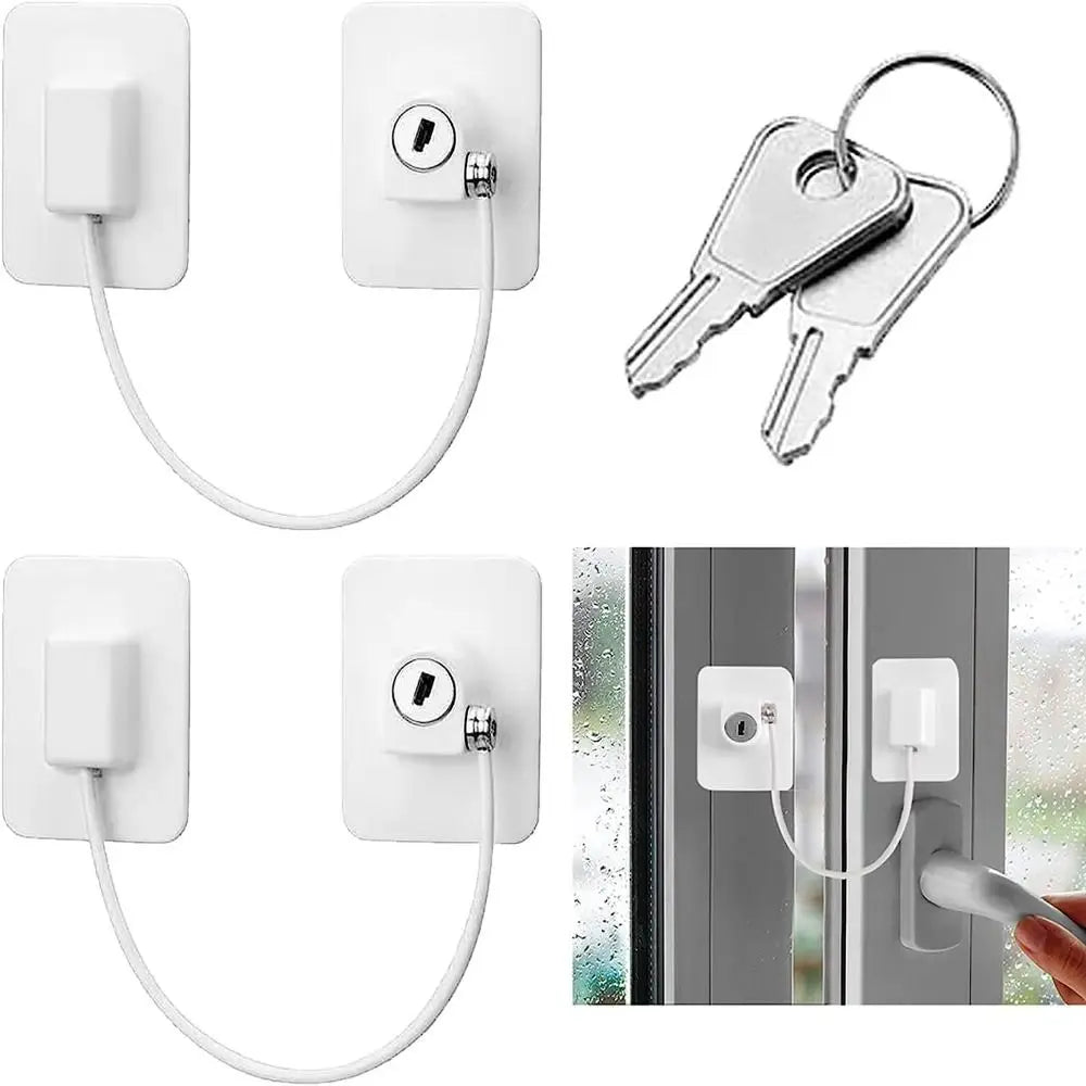 鍵付き 窓用チャイルドロック｜穴あけ不要 貼るだけ簡単 窓開き制限ワイヤーロック 転落防止・防犯対策に