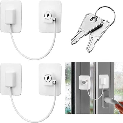 鍵付き 窓用チャイルドロック｜穴あけ不要 貼るだけ簡単 窓開き制限ワイヤーロック 転落防止・防犯対策に