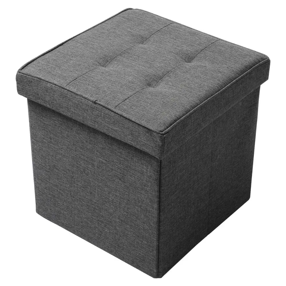 Foldable Grey Upholstered Storage Ottoman Chair and Footstool with Removable Cover